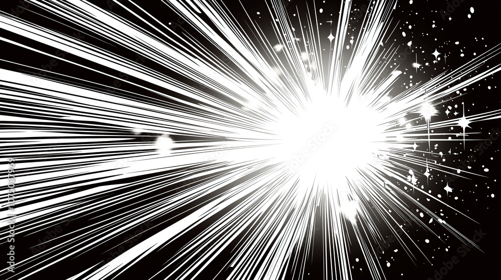 Poster dynamic burst of light with radiant white rays against a dark background