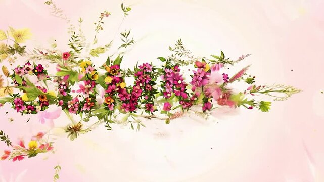 An animated lettering of the word Summer as a background consisting of an explosion of flowers and plants.