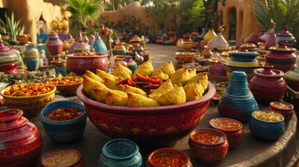 Colorful Samosas with Spicy Dipping Sauces