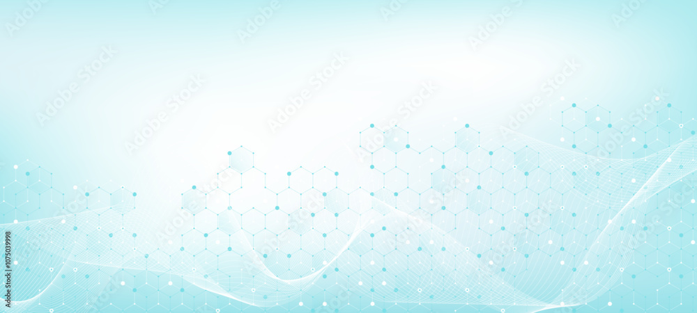 Aufkleber molecular abstract structure and genetic engineering dna. healthcare and medicine background concept