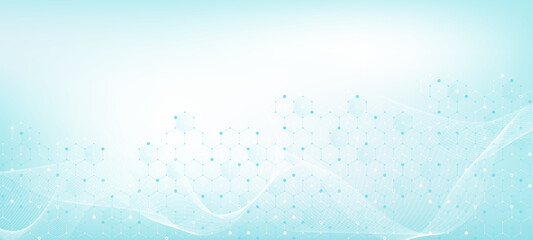 Molecular abstract structure and genetic engineering DNA. Healthcare and medicine background concept. Scientific research background. Wave flow. Innovation pattern. Vector illustration.