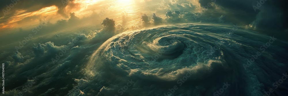 Poster a dramatic hurricane develops in the ocean, displaying a swirling formation with intense cloud activ