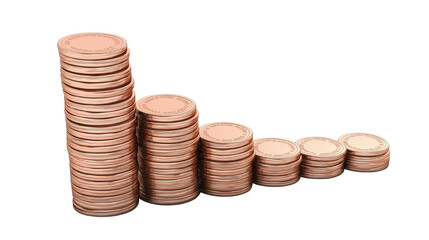 Stacked coins representing financial growth on a white isolated background.