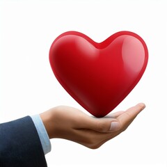 Fototapeta premium 3D Hand Cradling a Red Heart: Symbol of Love, Care, and Kindness for Health and Charity