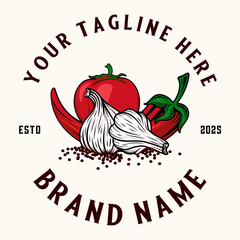 chili and spice logo design. tomato chili and garlic element for restaurant, sauce industry, and food products