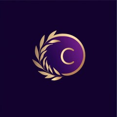 Logo in a minimalist style, featuring a "C" shape with a purple background, a gold circle, and an olive leaf. 