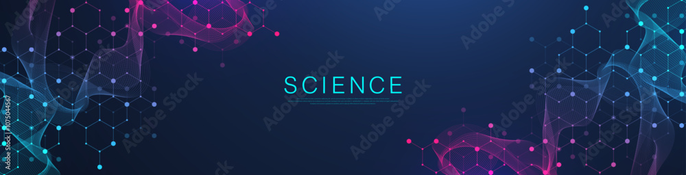 Poster molecular abstract structure and genetic engineering dna. healthcare and medicine background concept