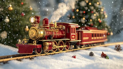 Christmas Toy Train in a Snowy Wonderland. AI generated illustration