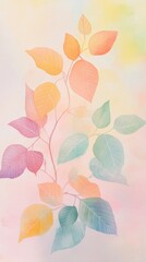 Watercolor pastel leaves, muted colors, colorful pastels, light pink and yellow background