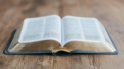 An open book rests on a wooden table, showcasing its detailed pages and vintage design. Ideal for concepts of knowledge and study.