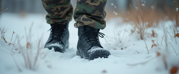 army foot walking in the snow