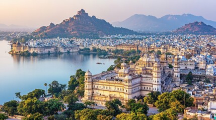 Scenic View of Udaipur's City Palace and Surroundings
