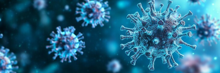 Close-Up of Ultra-Realistic Coronavirus with Blue Background. AI generated illustration