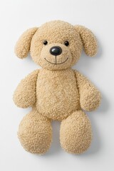Obraz premium A soft plush dog toy with a friendly face, perfect for children. Ideal for playtime, cuddling, and as a decorative nursery item.