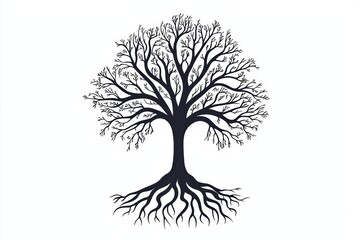 Fototapeta premium A beautifully detailed silhouette of a tree showcasing intricate branches and roots, perfect for nature themes and artistic designs.