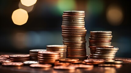 A close-up of stacked coins with a green arrow, indicating positive investment returns