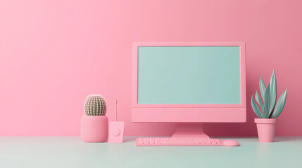 Digital Marketing Symbols on Computer Monitor,3D for Online Business Growth
