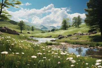 Meadow in spring wilderness landscape grassland.