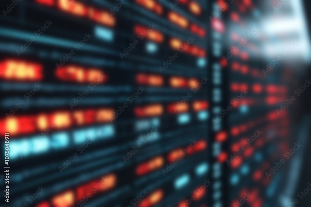 Poster abstract data visualization with glowing red and blue lines, representing digital information flow a