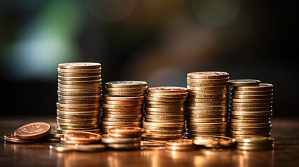 A close-up of a stack of coins with a green upward arrow, representing investment returns