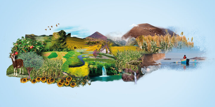 3d-Illustration of Nature Landscape with Mountains and Trees Background. 