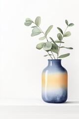 A modern ceramic vase with a gradient finish, featuring delicate greenery, ideal for home decor, interior styling, and nature-inspired aesthetics.