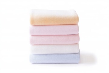 A stack of soft, colorful towels in pastel shades, perfect for adding a touch of style and comfort to any bathroom or spa setting.