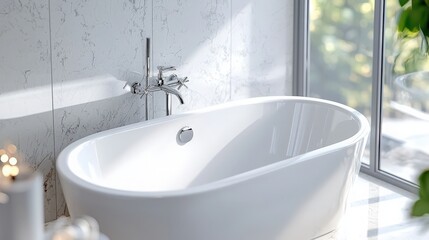 Fototapeta premium Modern bathtub in a luxurious bathroom.