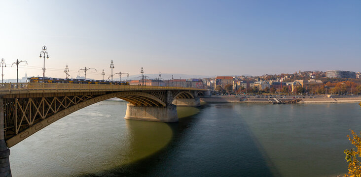 Landscape with the Margaret Bridge (Margit hid) from the city of Budapest - Hungary