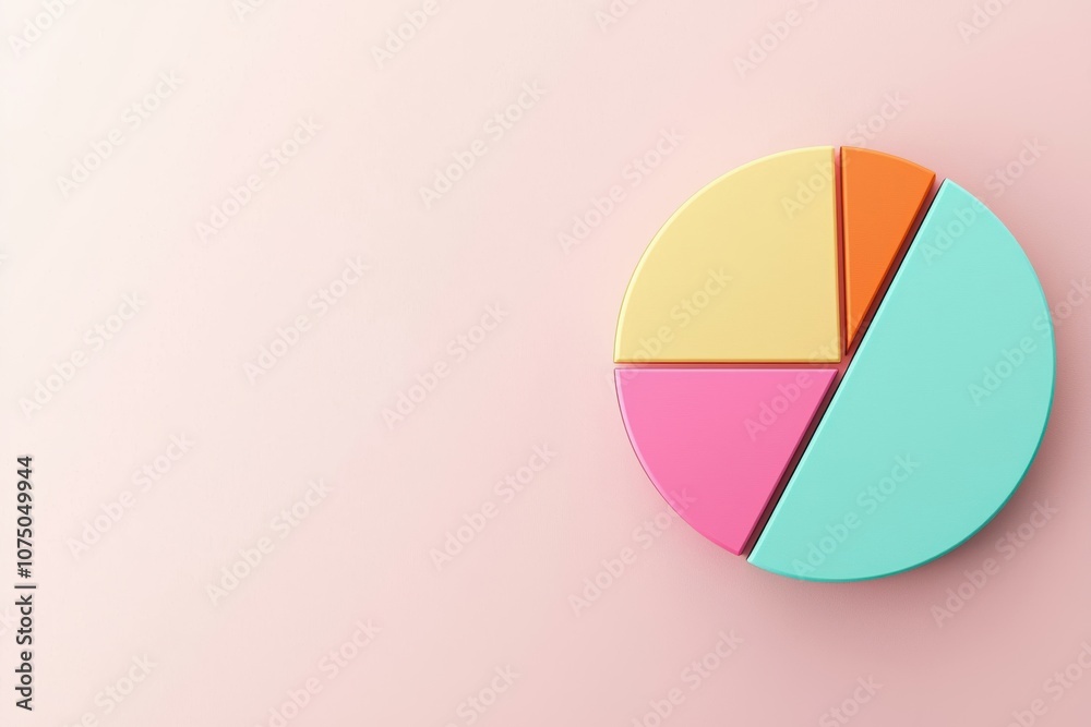 Poster a colorful pie chart on a soft pastel background, representing data analysis and business statistics