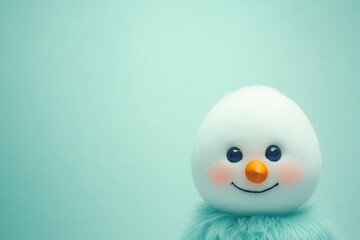 A cheerful snowman figure with a fluffy body and a friendly expression against a pastel background.