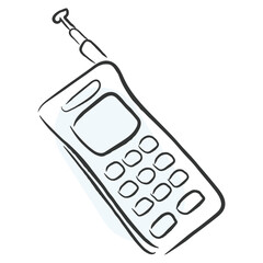 Hand drawn line art vector of Mobile models evolution throughout the tech history.