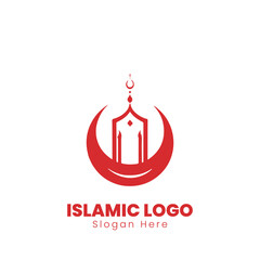 simple islamic logo design, modern muslim Learn logo with mosque, moon and star shape logo template 
