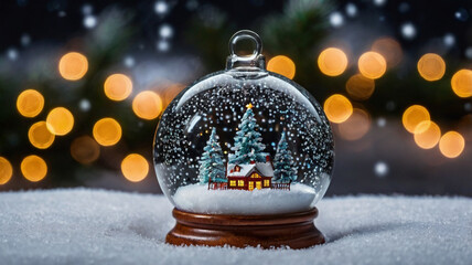 Christmas tree in glass ball on snow