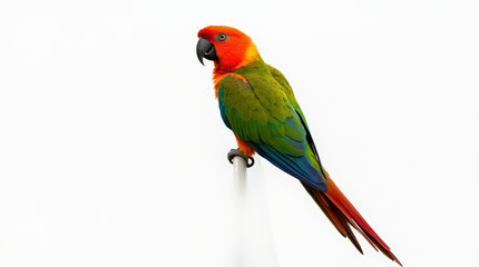 Fototapeta premium Vibrant Parrot Close-Up Photography on White Background - Perfect for Tropical Wildlife and Nature Themes