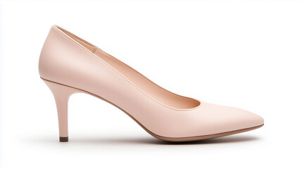 Elegant nude high heel shoe with pointed toe and slender heel, perfect for formal occasions or stylish outfits, on white background.