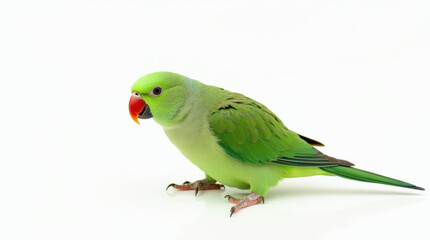 Vibrant Green Parrot Portrait Isolated on White Background - Stunning Pet Bird Photography for Nature Lovers