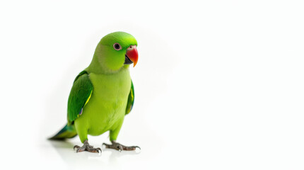 Vibrant Green Parrot Portrait Isolated on White Background - Stunning Pet Bird Photography for Nature Lovers