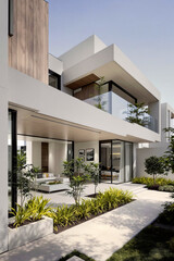 Minimalist, modern residential architectural design.