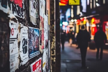 Obraz premium Printed reklama-related supa with graphics on the placards and letters.