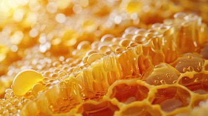 Close up of honeycomb with drops