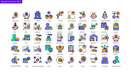Fototapeta premium lineal color icon collection, business to consumer icon (B2C)