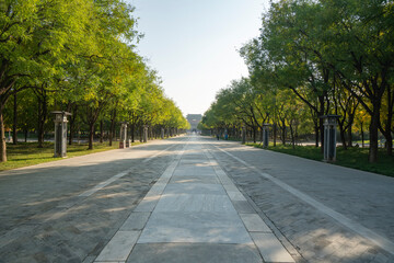 The tree lined avenue at the city gates of Beijing, China