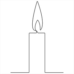 Continuous candle light one line art drawing vector isolated on white minimalist style