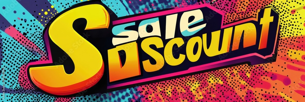Aufkleber Vivid colors burst around large text promoting a sale and discount, creating an eye-catching pop-art effect in this vibrant display. Generative AI