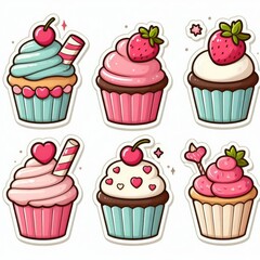 Cupcakes clip art stickers on white isolated background