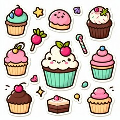 Cupcakes clip art stickers on white isolated background