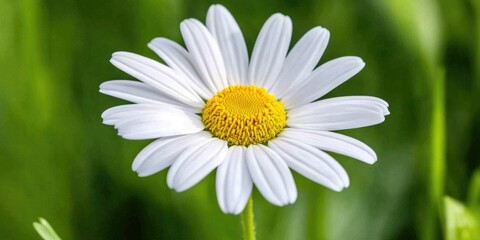 Obraz premium Delicate white daisy petals with green foliage backdrop