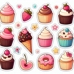 Cupcakes clip art stickers on white isolated background