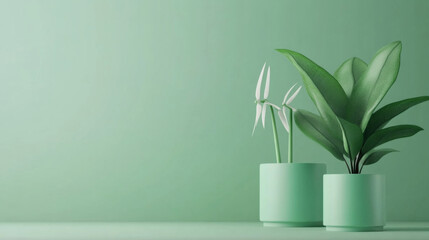Sustainable Business Strategy with Green Energy and Ethical Icons in Futuristic 3D